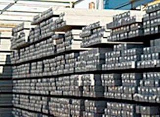 Stacked steel billets ready for export