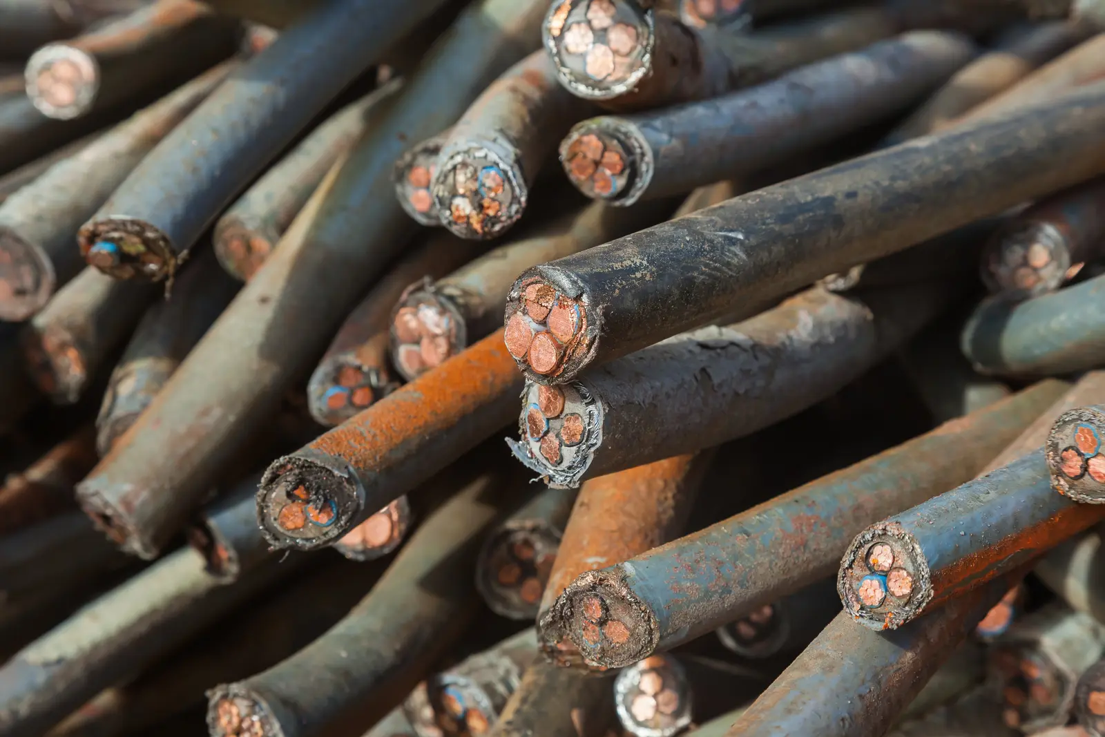 Copper wires prepared for scrap metal recycling