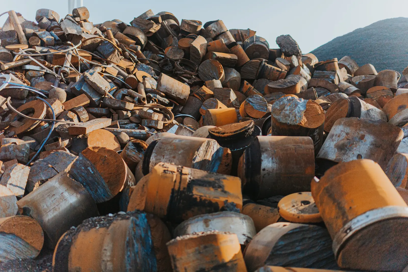 Heavy iron scrap metal at a recycling yard