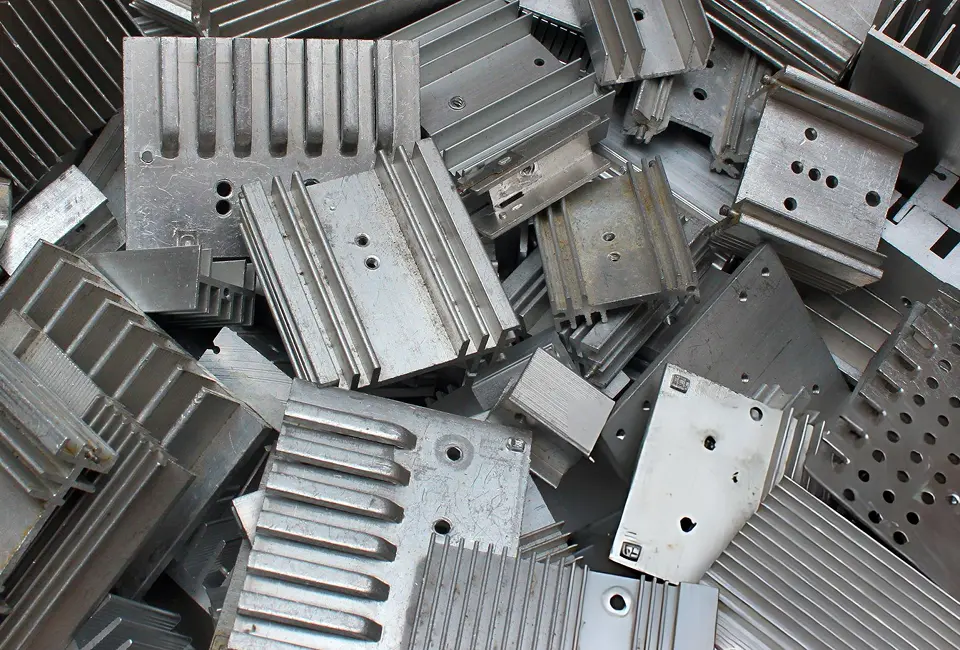 Aluminum scrap pieces prepared for aluminum recycling and processing