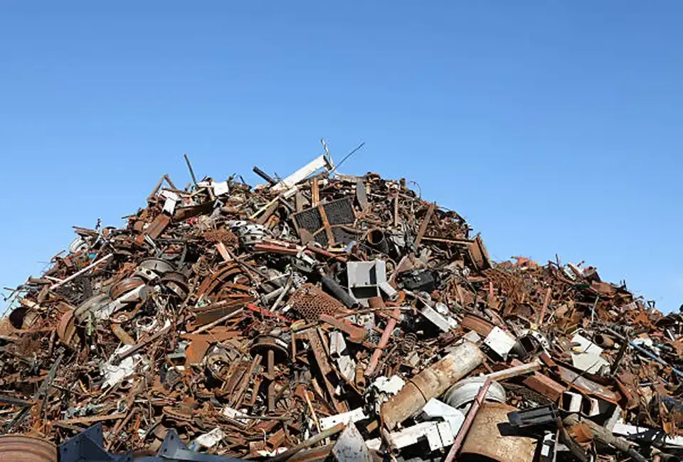 Pile of light iron thin gauge sheet metal scrap
