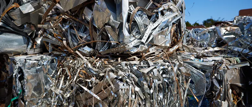 Processed scrap metal prepared for recycling